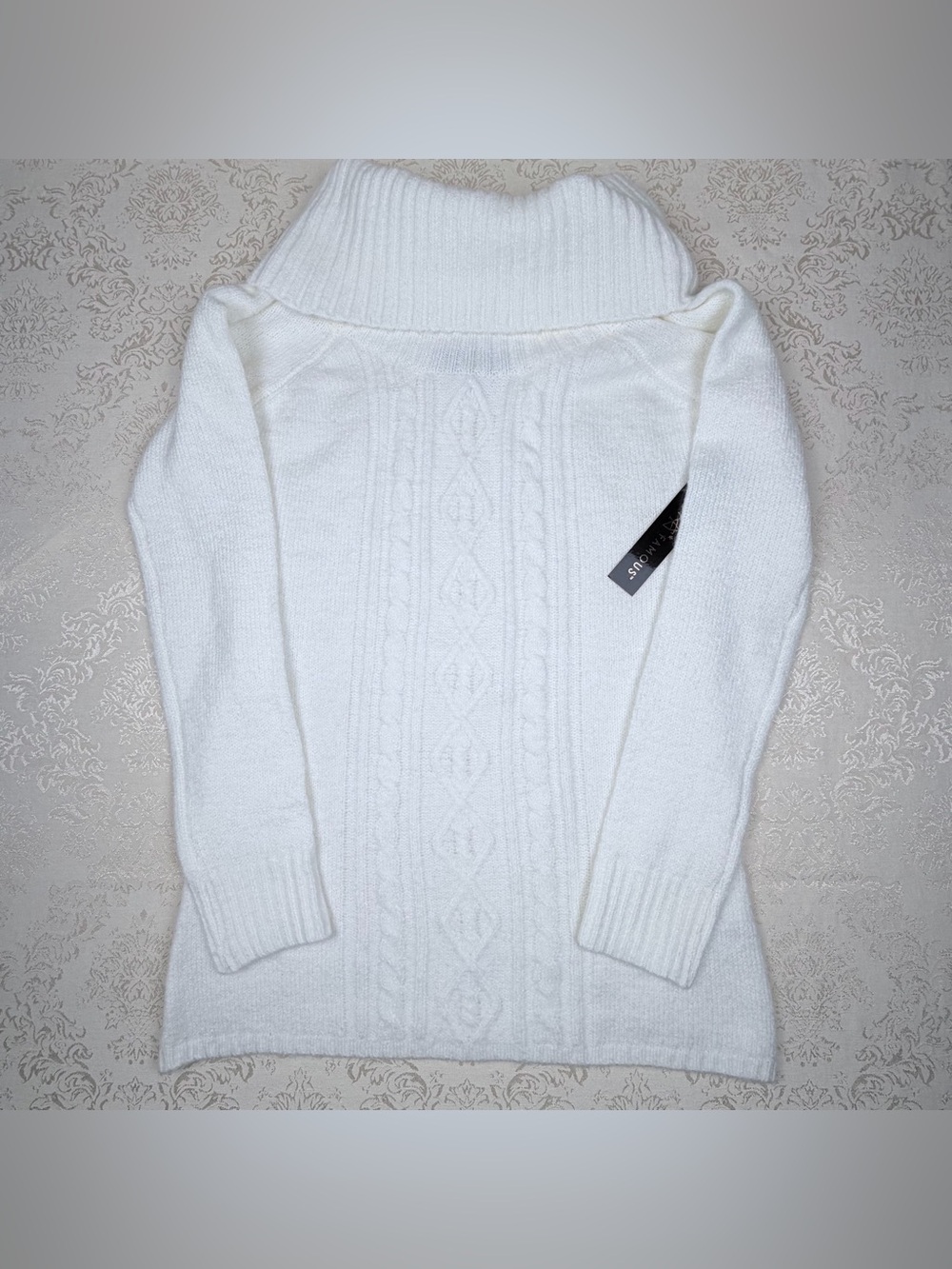 Almost Famous Cream Cable-Knit Turtleneck Sweater, Large, Warm, Comfy